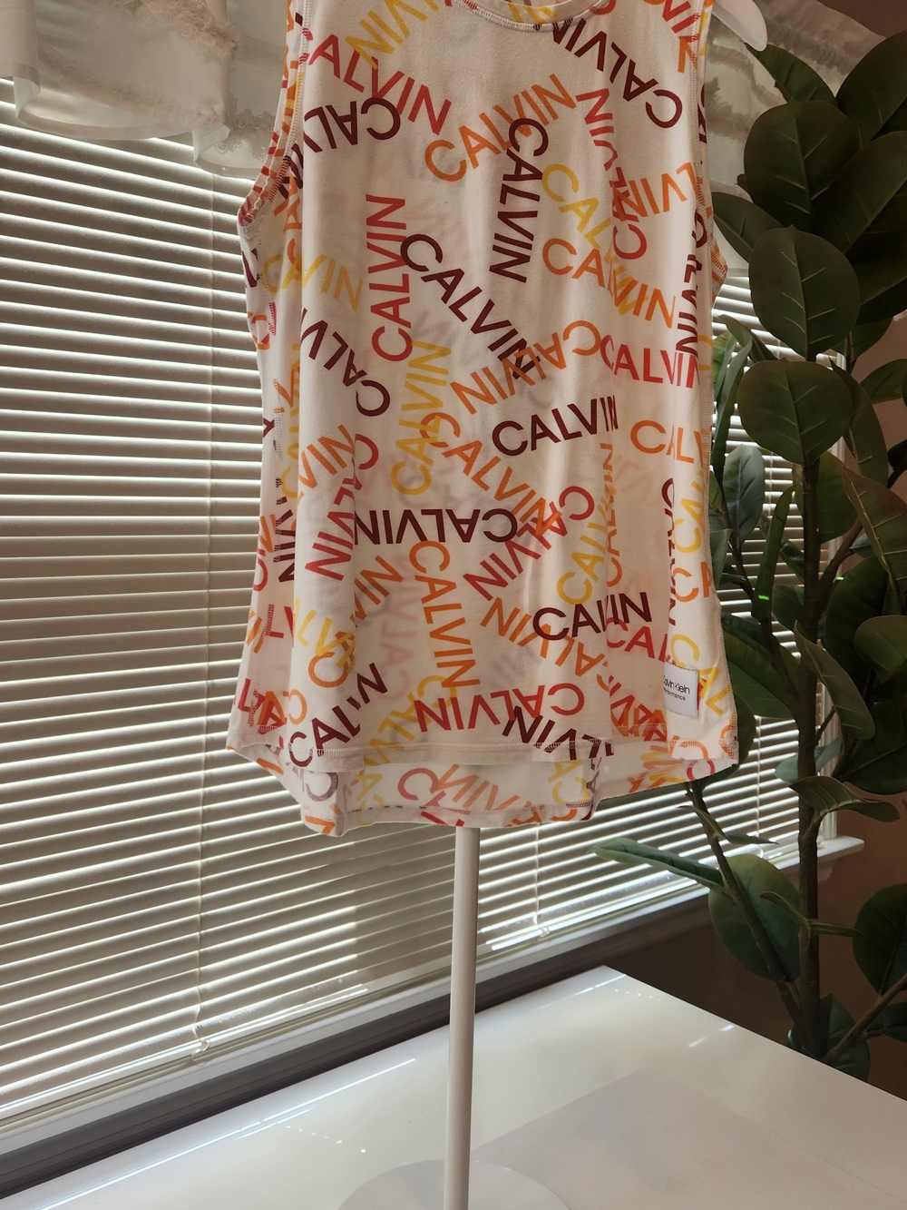 Calvin Klein White Logo-Print Sleeveless Top in Multi-Color